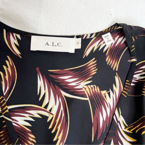 A.L.C. Rory V-Neck Long Sleeve Silk Print Dress Black Size 0 - Picture 11 of 16